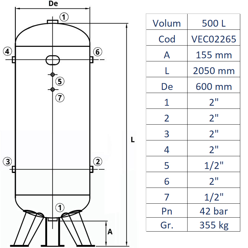 Rezervor de aer 500 l, vertical, 42bar, vopsit, Made in Italy