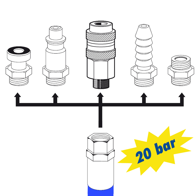 Furtun de aer 20m, 8x13mm, PVC cu insertie, racorduri 1/4