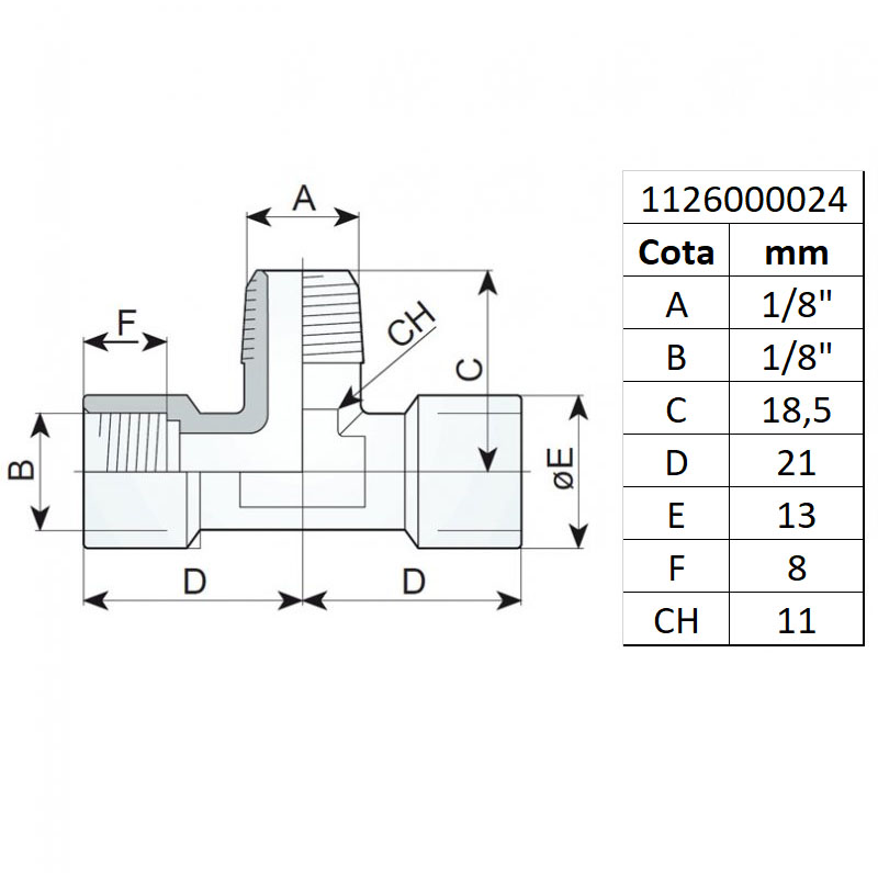 Racord tip T filet int.-ext.-int. 1/8