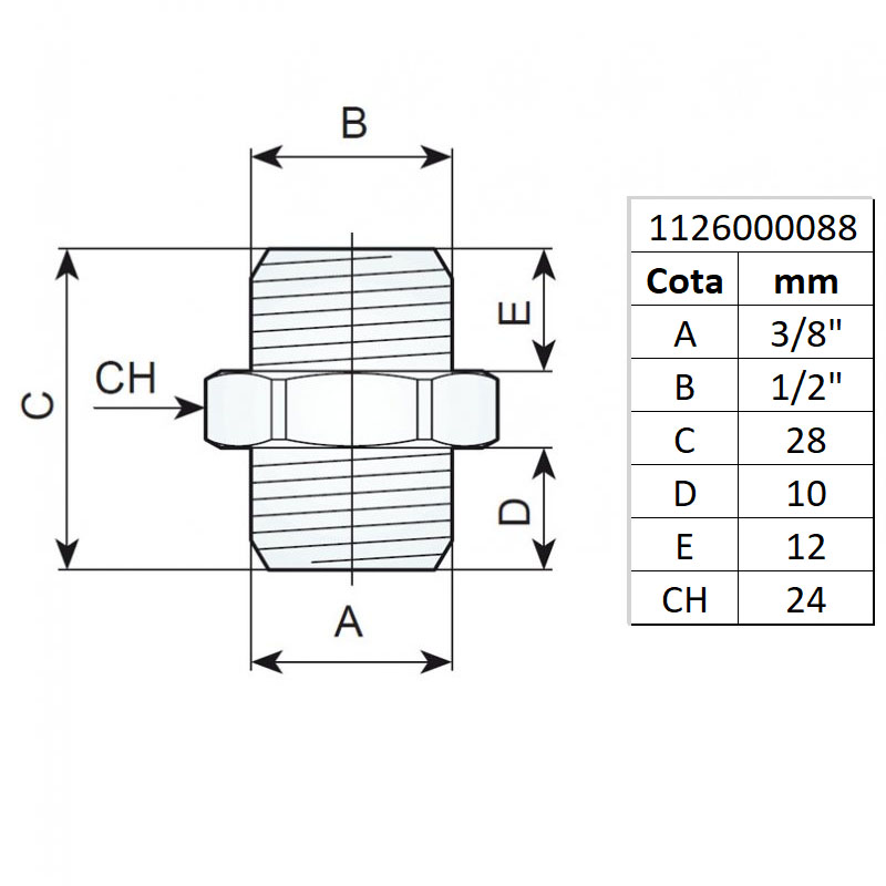 Niplu cu filet 3/8