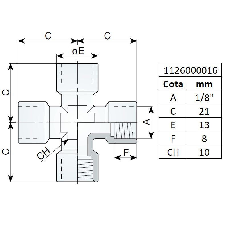 Racord cruce filet interior 1/8