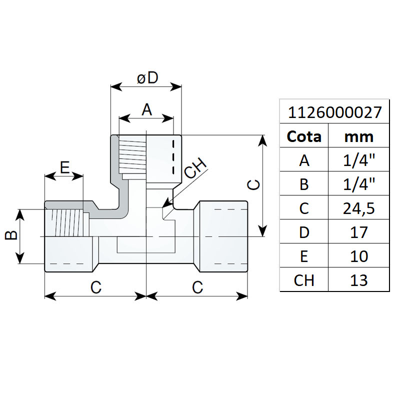 Racord tip T filet interior 1/4