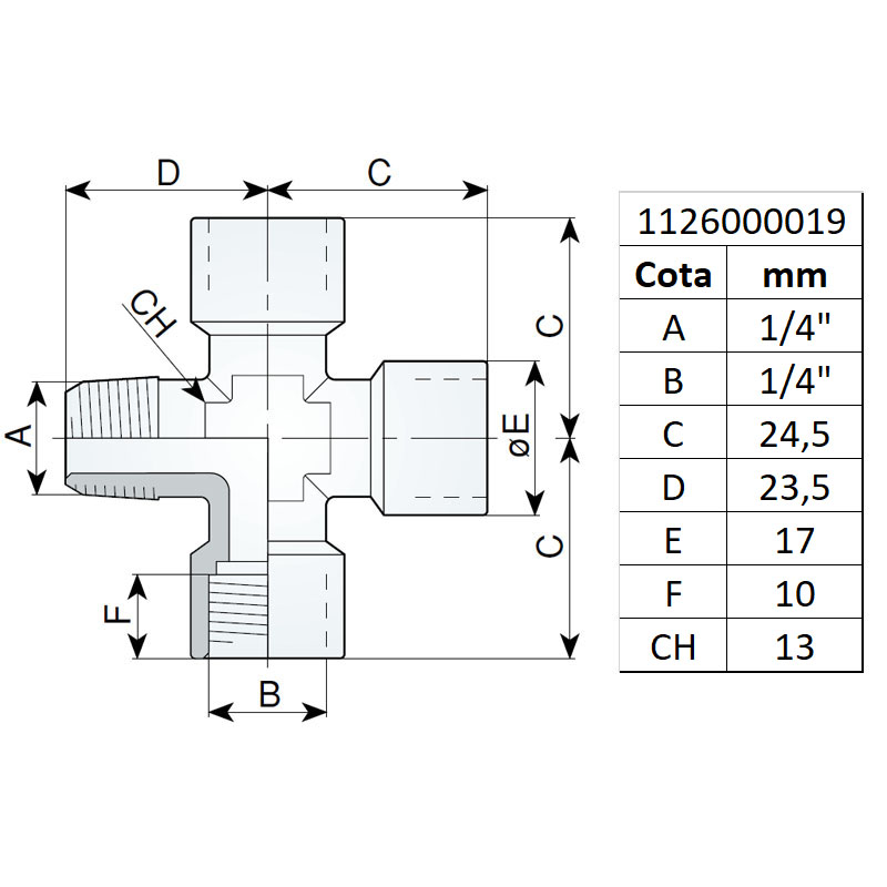 Racord cruce filet ext.-int. 1/4
