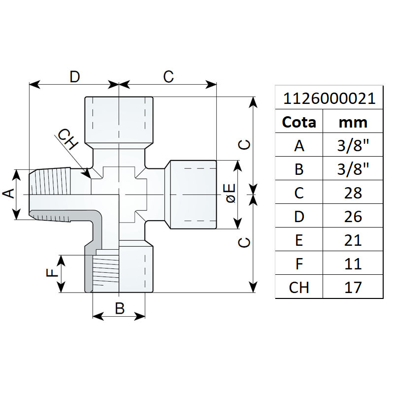 Racord cruce filet ext.-int. 3/8