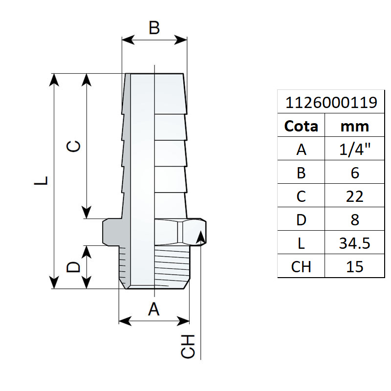 Racord cu filet exterior 1/4