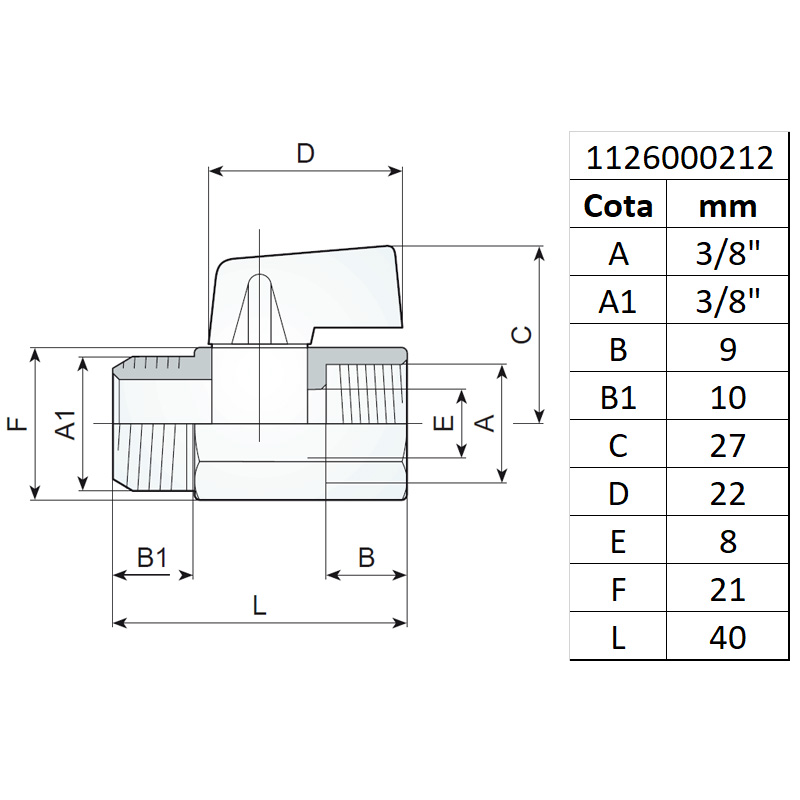 Robinet de linie, filet interior-exterior 3/8