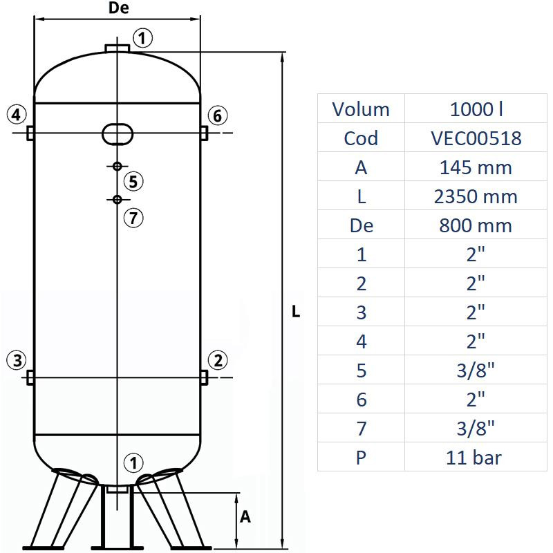 Rezervor de aer 1000 l, vertical, 12bar, vopsit, Made in Italy