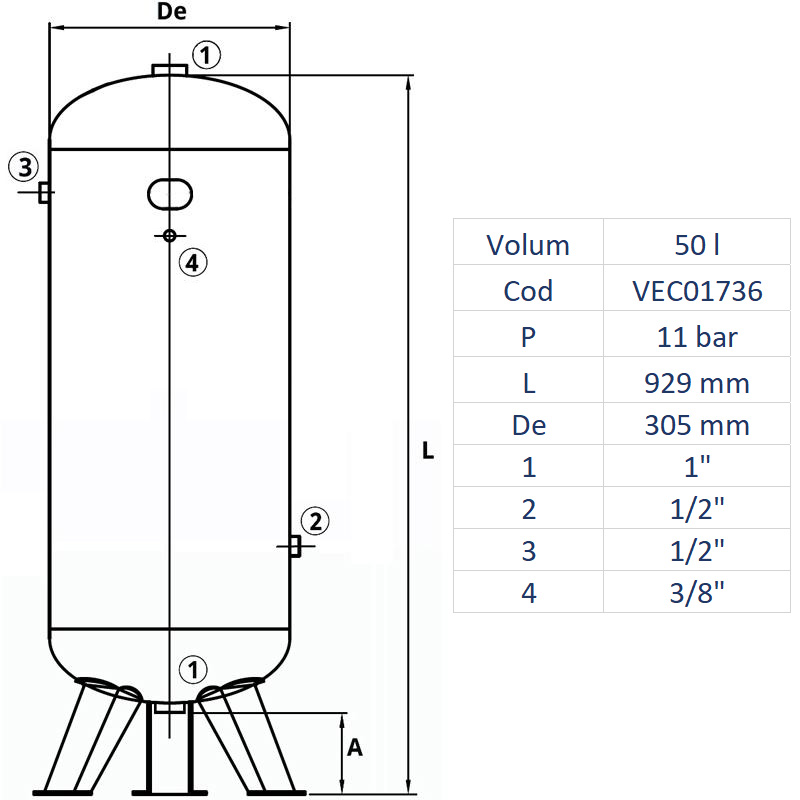 Rezervor de aer 50 l, vertical, 11bar, zincat, Made in Italy