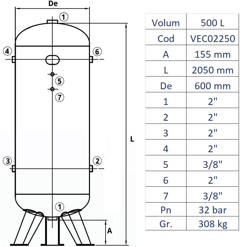 Rezervor de aer 500 l, vertical, 32bar, vopsit, Made in Italy