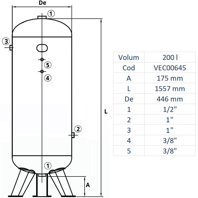 Rezervor de aer 200 l, vertical, 11bar, vopsit, Made in Italy