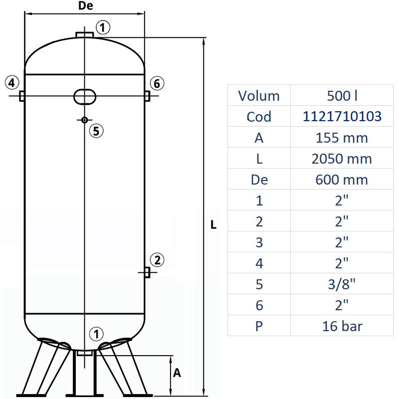 Rezervor de aer 500 l, vertical, 16bar, vopsit, Made in Italy