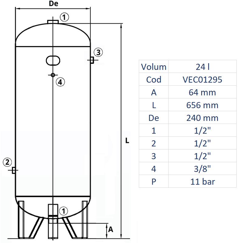 Rezervor de aer 24 l, vertical, 11bar, vopsit, Made in Italy