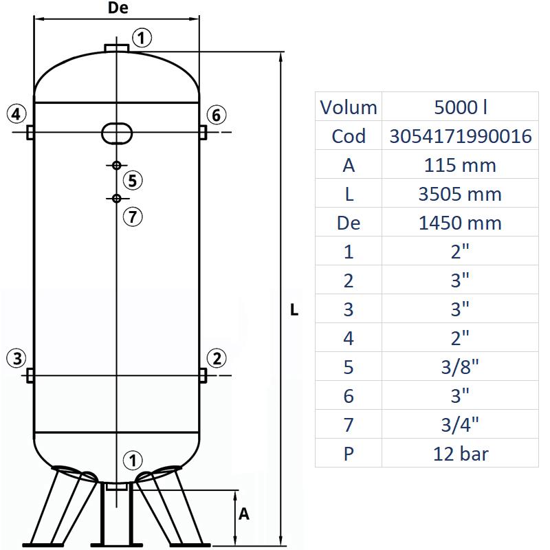 Rezervor de aer 5000 l, vertical, 12bar, zincat, Made in Italy
