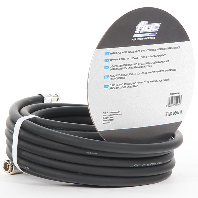 Furtun de aer 10m, 8x13mm, PVC cu insertie, racorduri rapide, FIAC