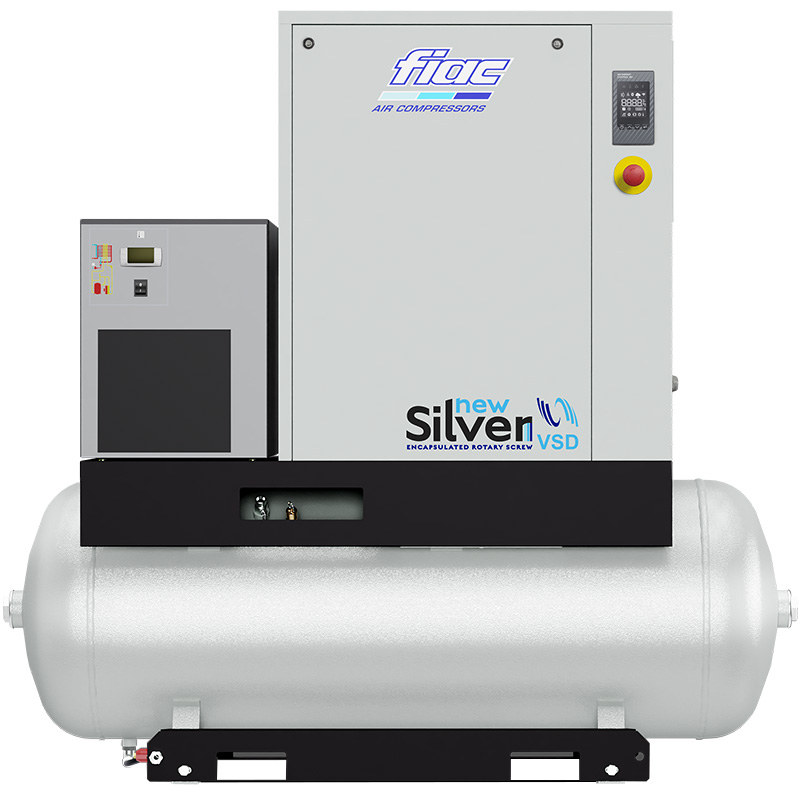 Compresor cu șurub și uscător FIAC NEW SILVER VSD 15/300D cu invertor | 10 bar, 366-1401 l/min, 15CP - compresor industrial