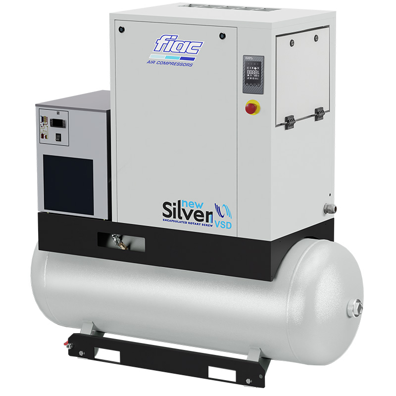 Compresor cu șurub și uscător FIAC NEW SILVER VSD 10/300D cu invertor | 10 bar, 426-961 l/min, 10CP - compresor industrial