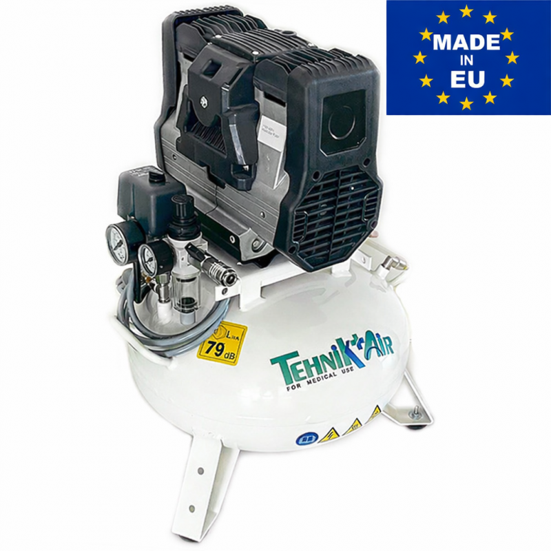 Compresor medical silentios TEHNIK-AIR 24/XS88 | pentru un scaun dentar, 140 l/min, butelie 24 l, 9 bar