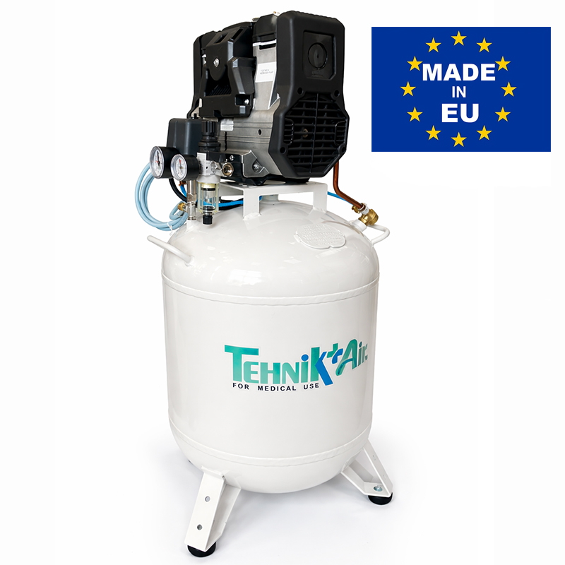 Compresor medical silentios TEHNIK-AIR 50/XS258 | pentru doua scaune dentare, 230 l/min, butelie 50 l, 9 bar