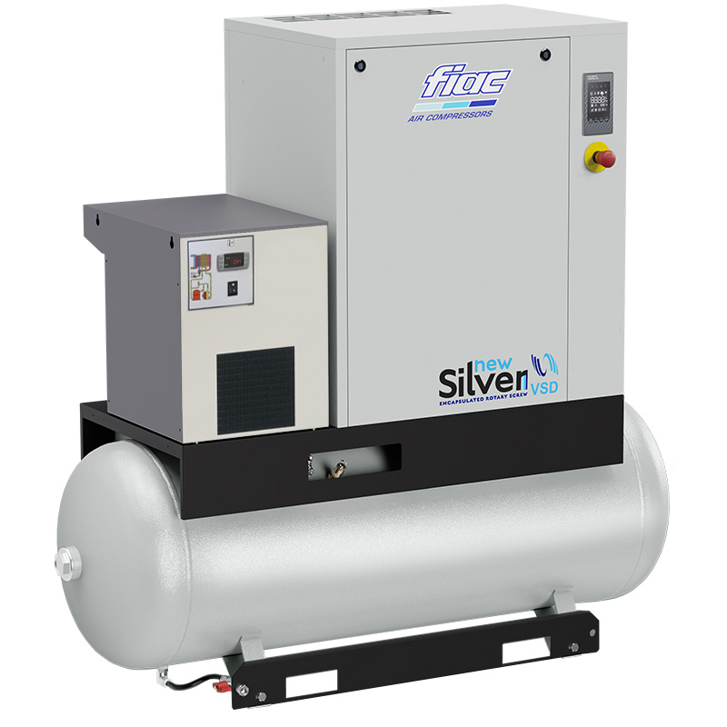Compresor cu șurub și uscător FIAC NEW SILVER VSD 20/300D cu invertor | 10 bar, 468-1677 l/min, 20CP - compresor industrial